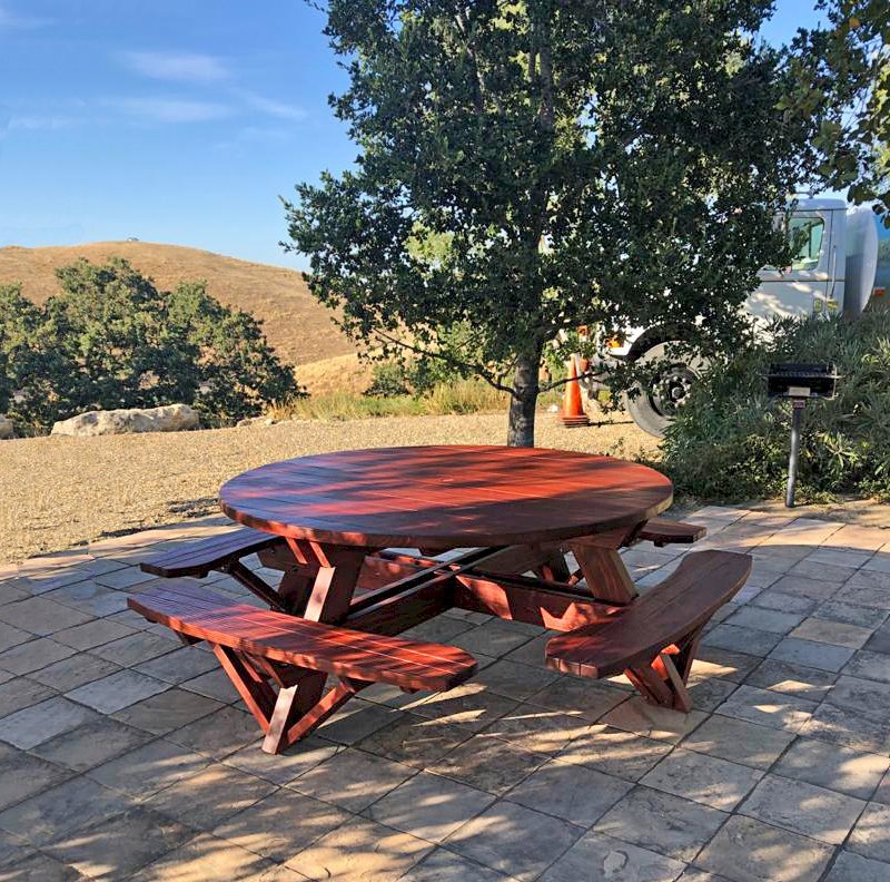 Round Wooden Picnic Table with Attached Benches